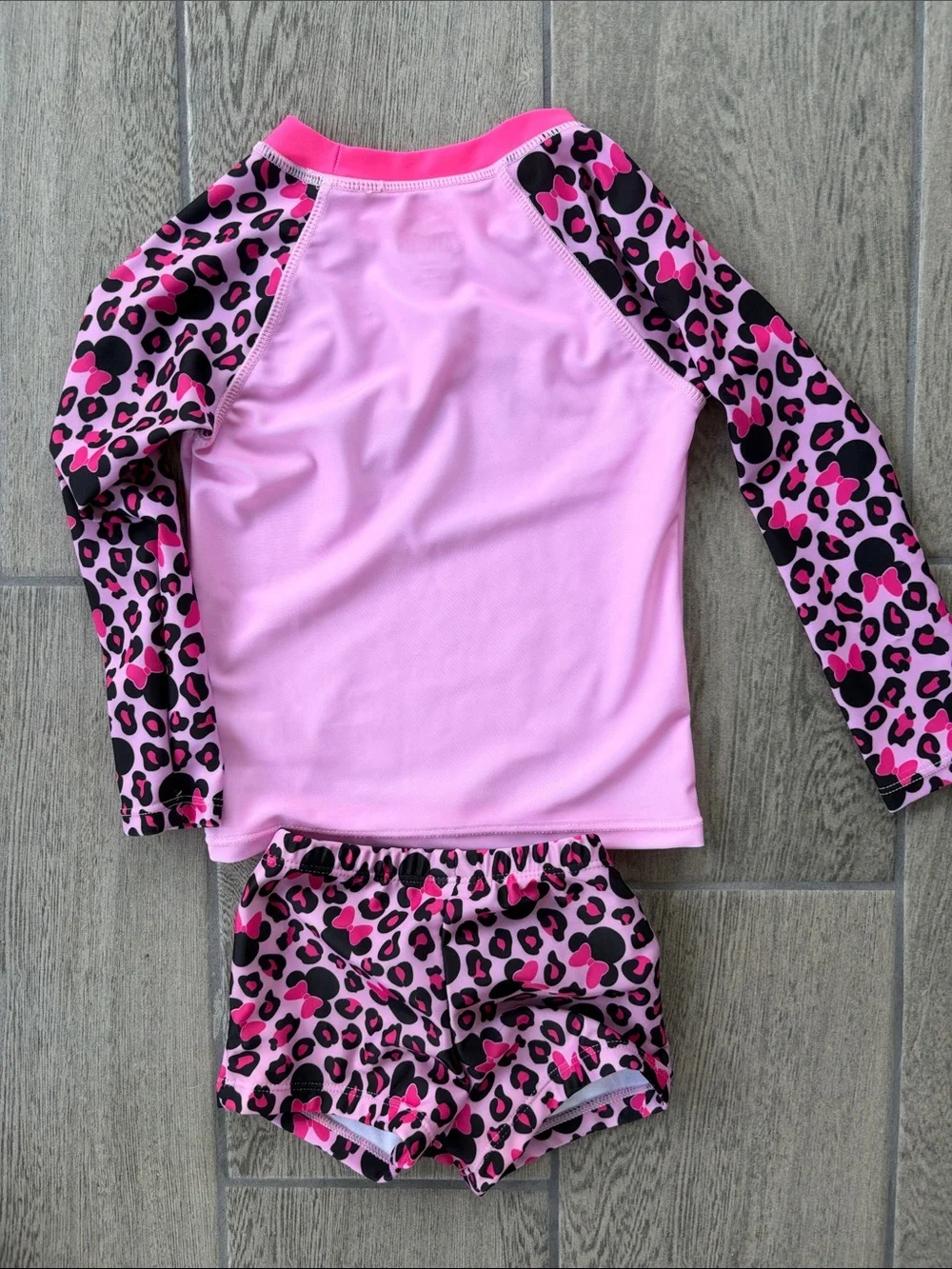 Disney Pink & Black Minnie Mouse Girls Rashguard Swim Set